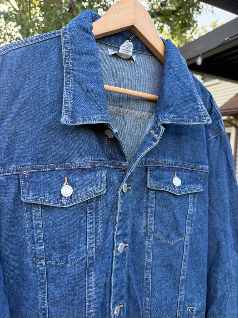 Sincerely Jules Oversized Denim Jacket Sz XL Medium Wash Classic Trucker Jean